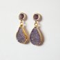 Purple Druzy Earrings, Teardrop Drusy, Amethyst Gold Post, Trendy, Modern, Bridal, Stone, Agate