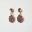 Purple Druzy Earrings, Oval Drusy, Amethyst Gold Post, Trendy, Modern, Bridal, Stone, Agate, Quartz