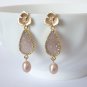 Gray Druzy Earring, Teardrop, Light Grey Lavender Drusy Color, Unique Flower Post, Wedding