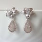 Gray Druzy Earrings, Silver Flower Post, Antique, Bride, Wedding, Bridal, Teardrop, Stone