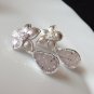 Gray Druzy Earrings, Silver Flower Post, Antique, Bride, Wedding, Bridal, Teardrop, Stone
