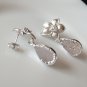 Gray Druzy Earrings, Silver Flower Post, Antique, Bride, Wedding, Bridal, Teardrop, Stone