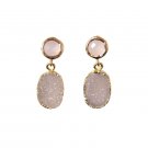 Grey Druzy Earrings, Chalcedony Pink Post Stud, Unique, Trendy, Edgy, Round, Oval, Gray Stone