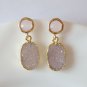 Grey Druzy Earrings, Chalcedony Pink Post Stud, Unique, Trendy, Edgy, Round, Oval, Gray Stone