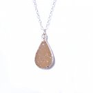 925 Sterling Silver Beige Light Brown Druzy Necklace, Neutral Teardrop Pendant