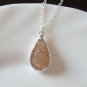 925 Sterling Silver Beige Light Brown Druzy Necklace, Neutral Teardrop Pendant