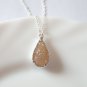 925 Sterling Silver Beige Light Brown Druzy Necklace, Neutral Teardrop Pendant