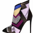 Giuseppe Zanotti Women's Mixed Media Geometric High Heel Boot,Cam Nero,8 M US