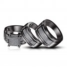 WHITE STONE & BLACK GOLD  PLATED HIS & HER TRIO SET WEDDING ENGAGEMENT