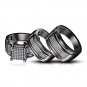 WHITE STONE & BLACK GOLD PLATED HIS & HER TRIO SET WEDDING ENGAGEMENT