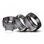WHITE STONE & BLACK GOLD PLATED HIS & HER TRIO SET WEDDING ENGAGEMENT