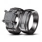 WHITE STONE & BLACK GOLD PLATED HIS & HER TRIO SET WEDDING ENGAGEMENT