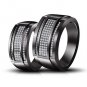WHITE STONE & BLACK GOLD PLATED HIS & HER TRIO SET WEDDING ENGAGEMENT