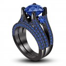BLUE SAPPHIRE ENGAGEMENT WEDDING RING SET SIZE 7.5
