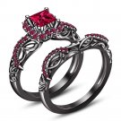 2.0CT 925 Silver Black Gold Finish Sapphire Wedding Engagement Ring Sets 6-9