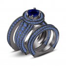 6.50 Ct Blue Sapphire 14k Black Gold Gp 3 PCS Bridal Set Wedding Ring Size 8