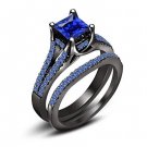 3.25CT 925 Silver Black Gold Plated Sapphire Engagement Ring Wedding Sets 6-9