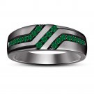 1.30 ct Black Gold Finish in .925 Silver Green Sapphire Anniversary Men's \ Ring