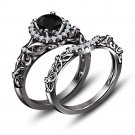 Black & White CZ in 925 Sterling Silver Princess Snow White Engagement Ring Set