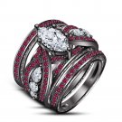 Pink Sapphire Black Gold Finish in 925 Silver Bridal Wedding Ring Set