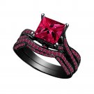 2.50ct Pink Sapphire in Black Rhodium Plated 925 Silver Engagement Ring Set