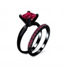Princess Cut Pink Sapphire 2.50 ct Full Black in 925 Silver Engagement Ring Set