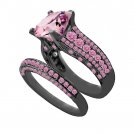 3.10 Ct Pink Sapphire Black Gold Fn 925 Solitaire w/ Accent Bridal Ring Set
