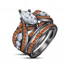 6.58 Ct Marquise Diamond & Orange Stone 14k Black Gold Gp 3 Pcs Bridal Set Ring