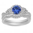 2.95 Ct Blue Sapphire & White Diamond 925 Silver Engagement & Wedding Ring Set
