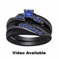 Full Black 925 Sterling Silver Blue Sapphire Engagement Wedding Ring Set