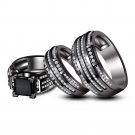 HIS HERS 3 PIECE MEN'S WOMEN'S BLACK GOLD OVER WEDDING ENGAGEMENT RING BAND SET