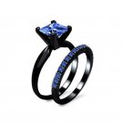 1.50 ct Princess Cut Blue Sapphire Black Rhodium on 925 Sterling Engagement Ring