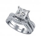Princess Cut CZ Engagement Ring Set in White Platinum Plated 925 Silver EW EHS