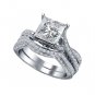 Princess Cut CZ Engagement Ring Set in White Platinum Plated 925 Silver EW EHS