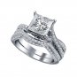 Princess Cut CZ Engagement Ring Set in White Platinum Plated 925 Silver EW EHS