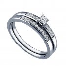 Platinum Over 925 Silver Round White CZ Beautiful Engagement Ring Set Size 5 6 7