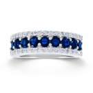 White Gold Finish 925 Sterling Silver White & Blue CZ Elegant Band Ring SZ 5 6 7