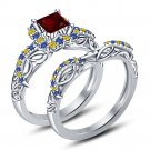 925 Silver Multicolor CZ Disney Princess Inspired Snow White Engagement Ring Set