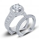 New Platinum Over 925 Sterling Silver Wonderful Solitaire W/ Accents Ring Set