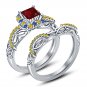 925 Silver Multicolor CZ Disney Princess Snow White Inspired Engagement Ring Set
