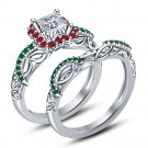 925 Silver Multicolored CZ Disney Princess Ariel Inspire Engagement Ring Set