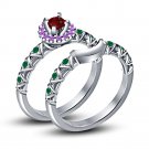 925 Silver Multicolored CZ Disney Princess Ariel Inspired Engagement Ring Set