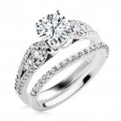 Round Stone White Platinum Plated in 925 Sterling Silver Engagement Ring Set 5 6
