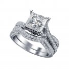 Princess Cut CZ Engagement Ring Set in White Platinum Plated 925 Sterling Silver