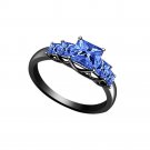 1.25 ct Blue Sapphire Black Rhodium Over 925 Silver Beautiful Five Stone Ring 5