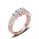 White CZ 14K Rose Gold Plated 925 Sterling Silver Engagement+Wedding Ring Sz 5 6