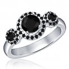 White Platinum over 925 Sterling Silver Round Cut  Black CZ Bridal Wedding Ring