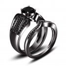 Black Rhodium Plated 925 Sterling CZ Wedding & Engagement Ring Set Size 5 6 7 8