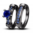 1.50 Ct Blue Sapphire Full Black 925 Silver Wedding Anniversary Ring Set 5 6 7 8