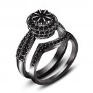 Elegant Design Black Rhodium Plated 925 Sterling Silver Black CZ Bridal Ring Set